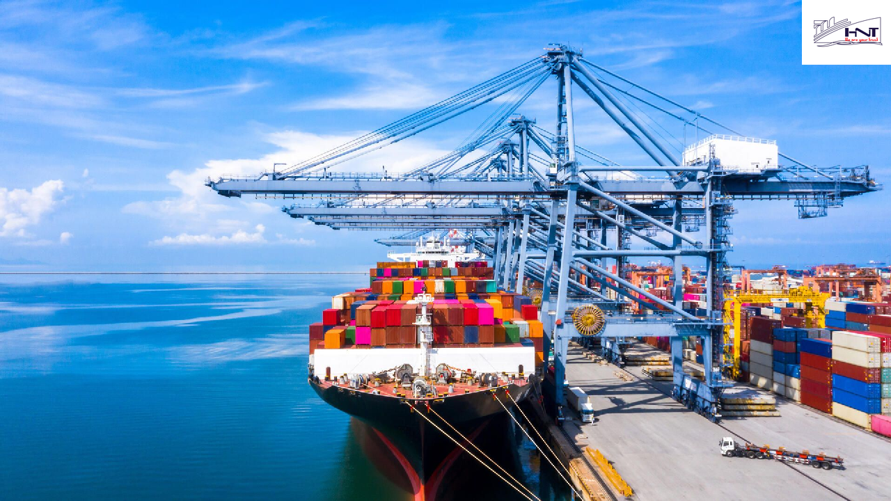 Container ship on the sea that has a large capacity Container ship on the sea that has a large capacity