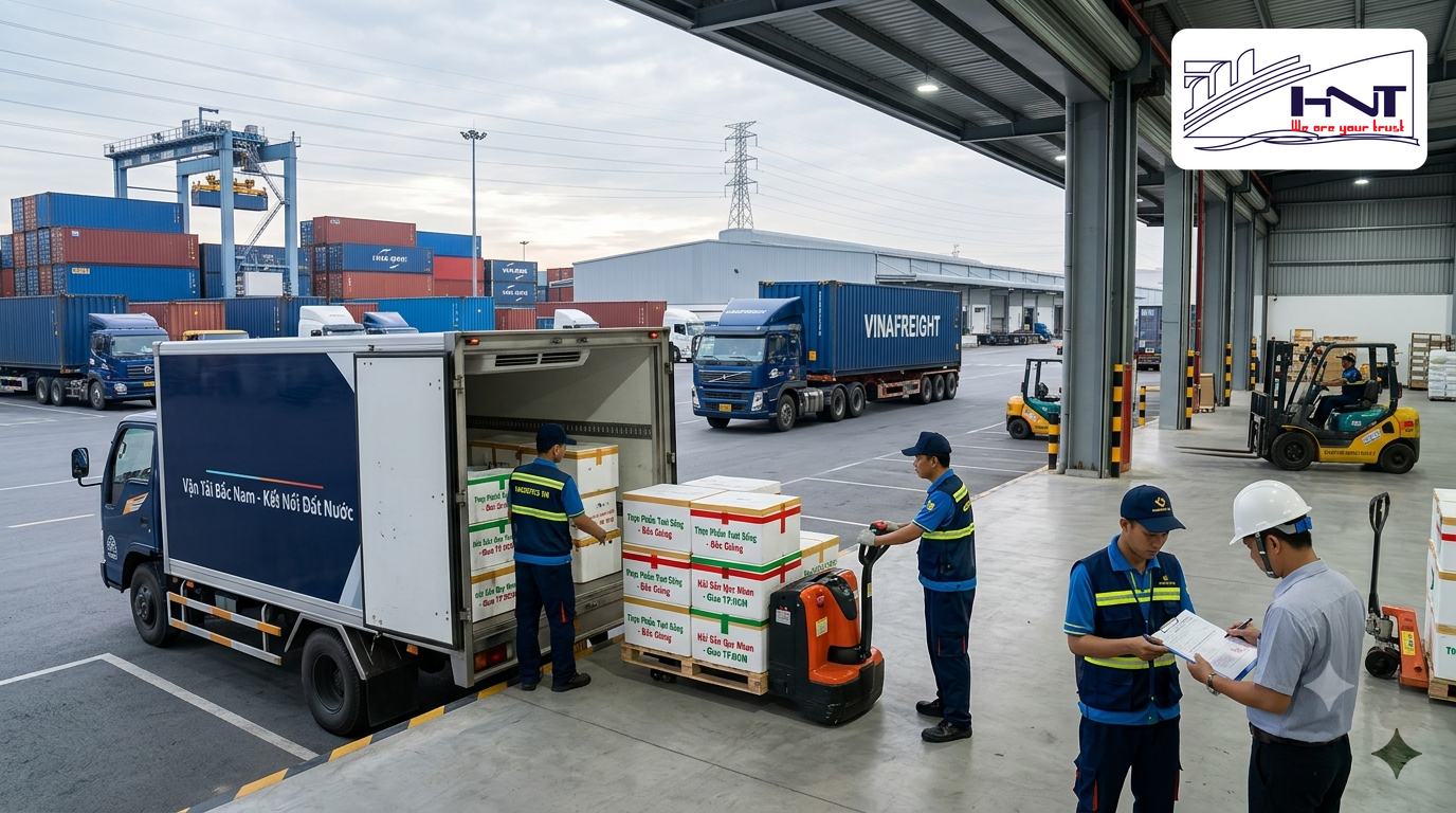 Process of transporting goods from North to South from receiving goods to door-to-door delivery