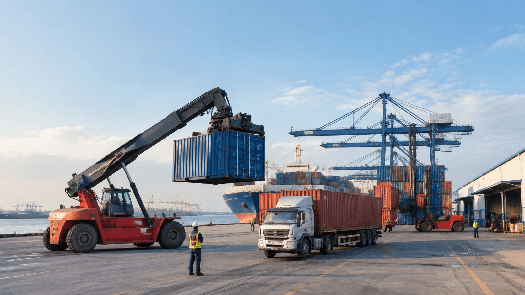 Hoạt Động Nâng Hạ Container Tại Cảng Minh Họa Bảng Chi Phí Local Charges Đường Biển - HNT Logistics