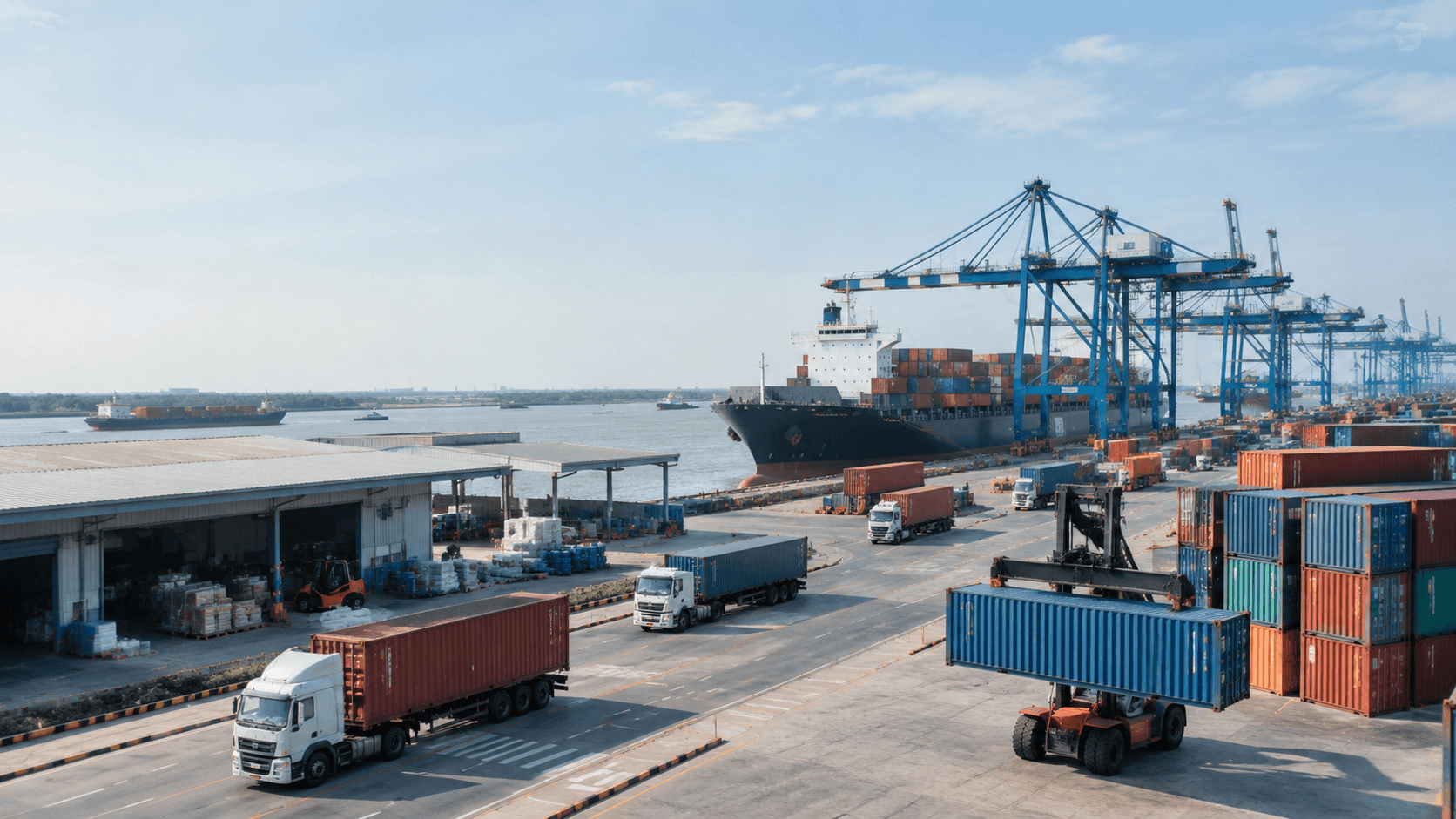 Toàn Cảnh Cảng Container Minh Họa Các Khoản Phí Local Charges Đường Biển Trong Logistics - HNT Logistics