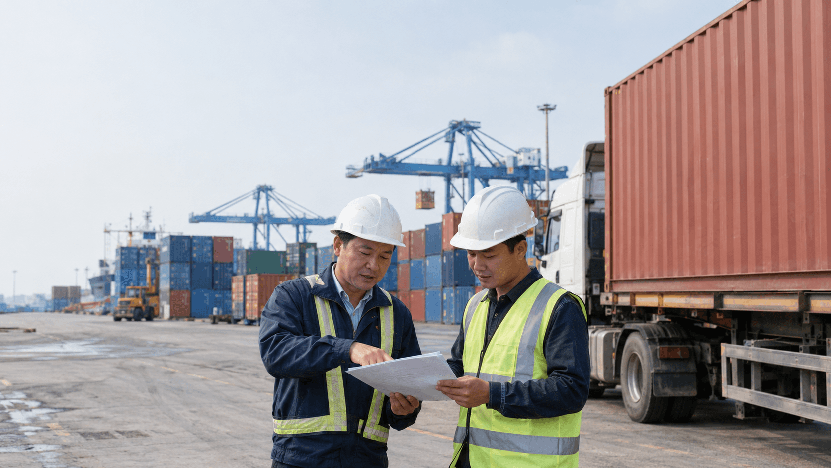 Logistics Staff Verify Specifications, Schedules, and Transportation Costs for the Combined Sea-and-Road Route from Hai Phong to Ho Chi Minh City. - HNT Logistics