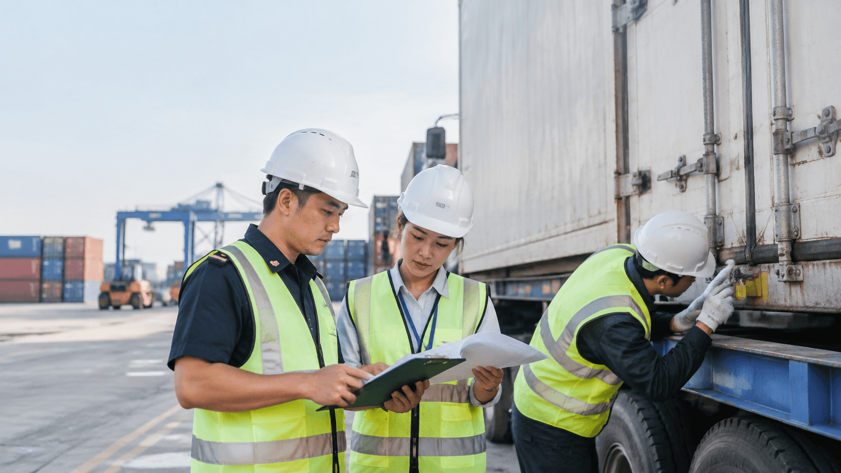 Nhân Viên Logistics Đối Chiếu Chứng Từ, Kiểm Tra Seal Và Hồ Sơ Kiểm Dịch Khi Quá Cảnh Trái Cây Đi Trung Quốc. - HNT Logistics