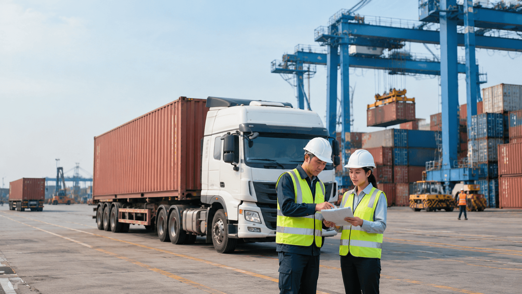 Container Coordination Staff at Cat Lai Port Monitor Operational Capacity and Transit Times for Combined Sea-and-Road Transportation. - HNT Logistics