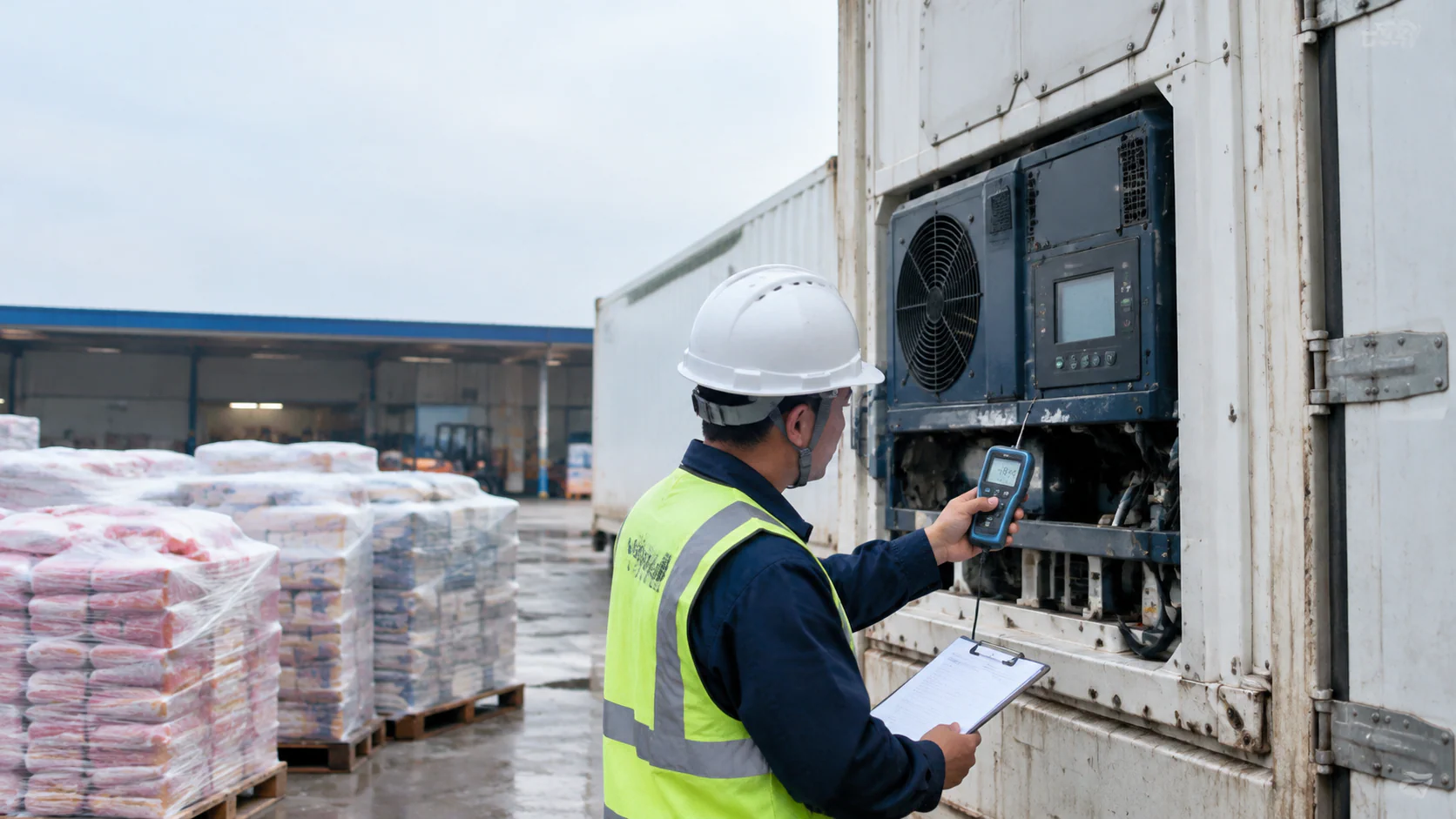 Nhân Viên Kiểm Tra Sai Lệch Nhiệt Độ Và Chất Lượng Hàng Đông Lạnh Trong Quá Trình Vận Chuyển Hàng Lạnh TPHCM. - HNT Logistics
