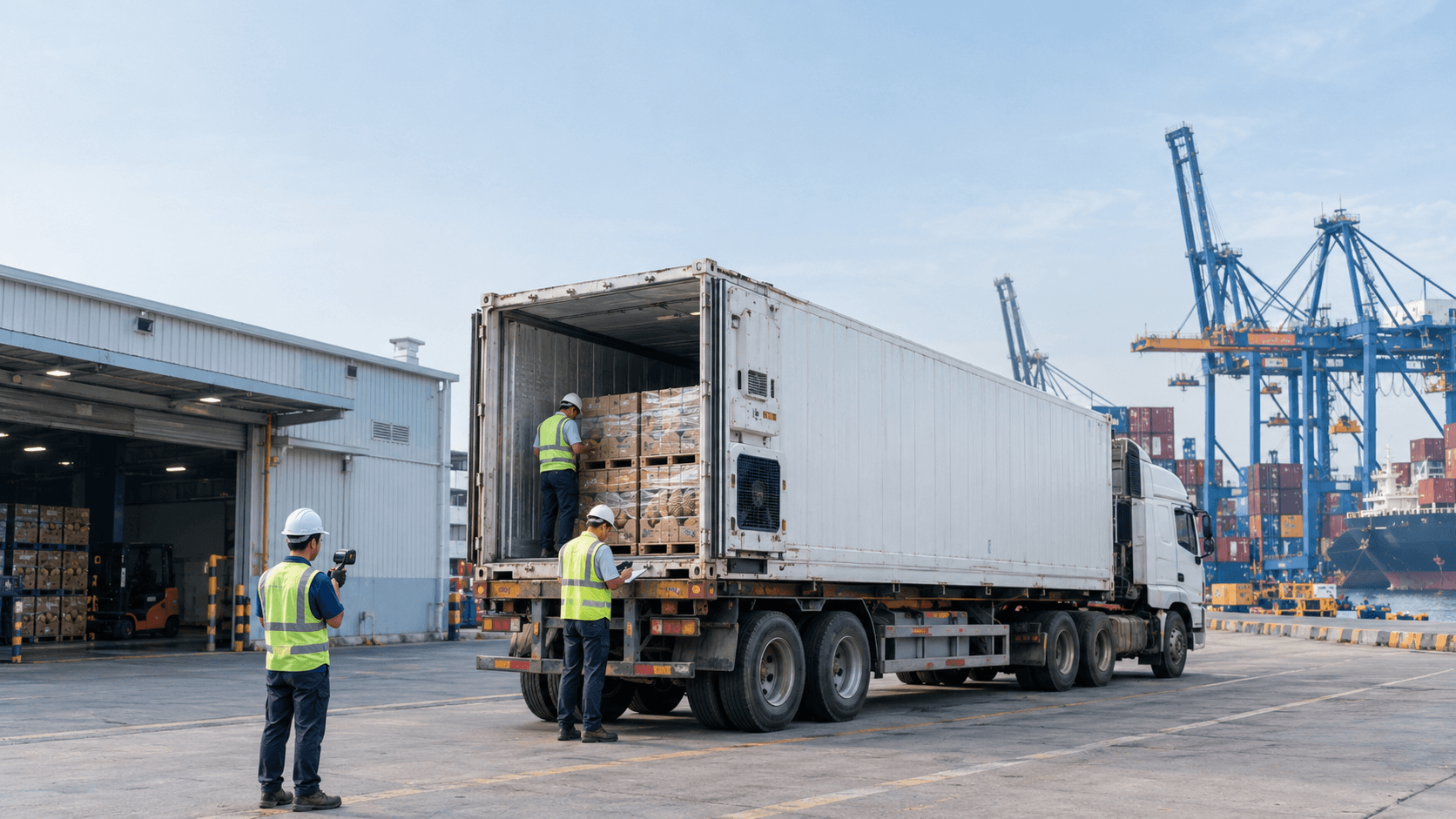 Xe Container Lạnh Vận Chuyển Sầu Riêng Đông Lạnh Đi Nansha Từ Kho Cấp Đông Tại TP.HCM Qua Cảng Cát Lái. - HNT Logistics