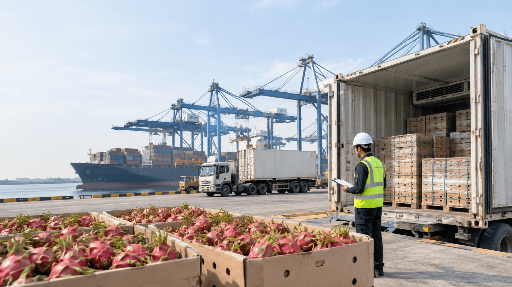 Vận Chuyển Thanh Long Đi Shanghai Từ HCM Bằng Container Lạnh Tại Cảng Biển, Chuẩn Bị Hàng Tươi Xuất Khẩu Sang Trung Quốc. - HNT Logistics