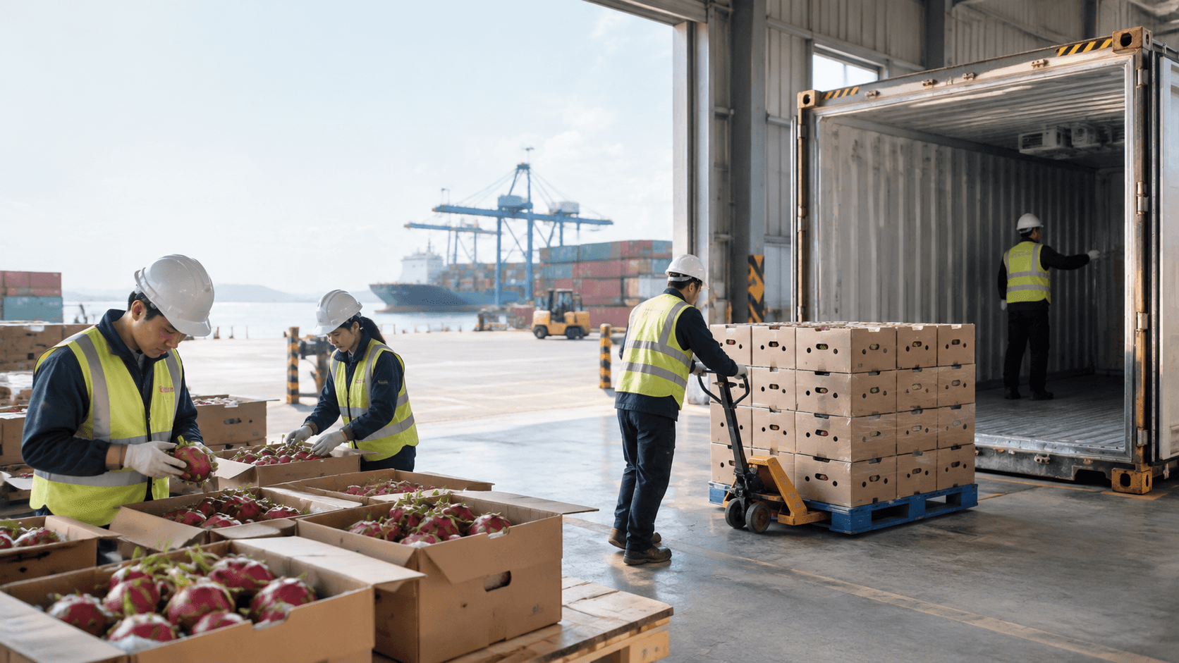 Quy Trình Vận Chuyển Thanh Long Đi Shekou Từ Đóng Gói Đến Xếp Container Lên Tàu - HNT Logistics