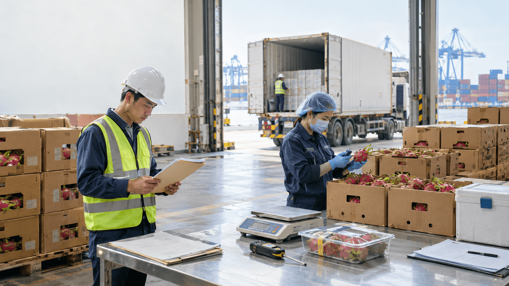 Vận Chuyển Thanh Long Đi Shanghai - Kiểm Tra Hồ Sơ Truy Xuất Nguồn Gốc Và Hàng Thanh Long Xuất Khẩu Đi Shanghai Tại Khu Vực Chuẩn Bị Thông Quan. - HNT Logistics